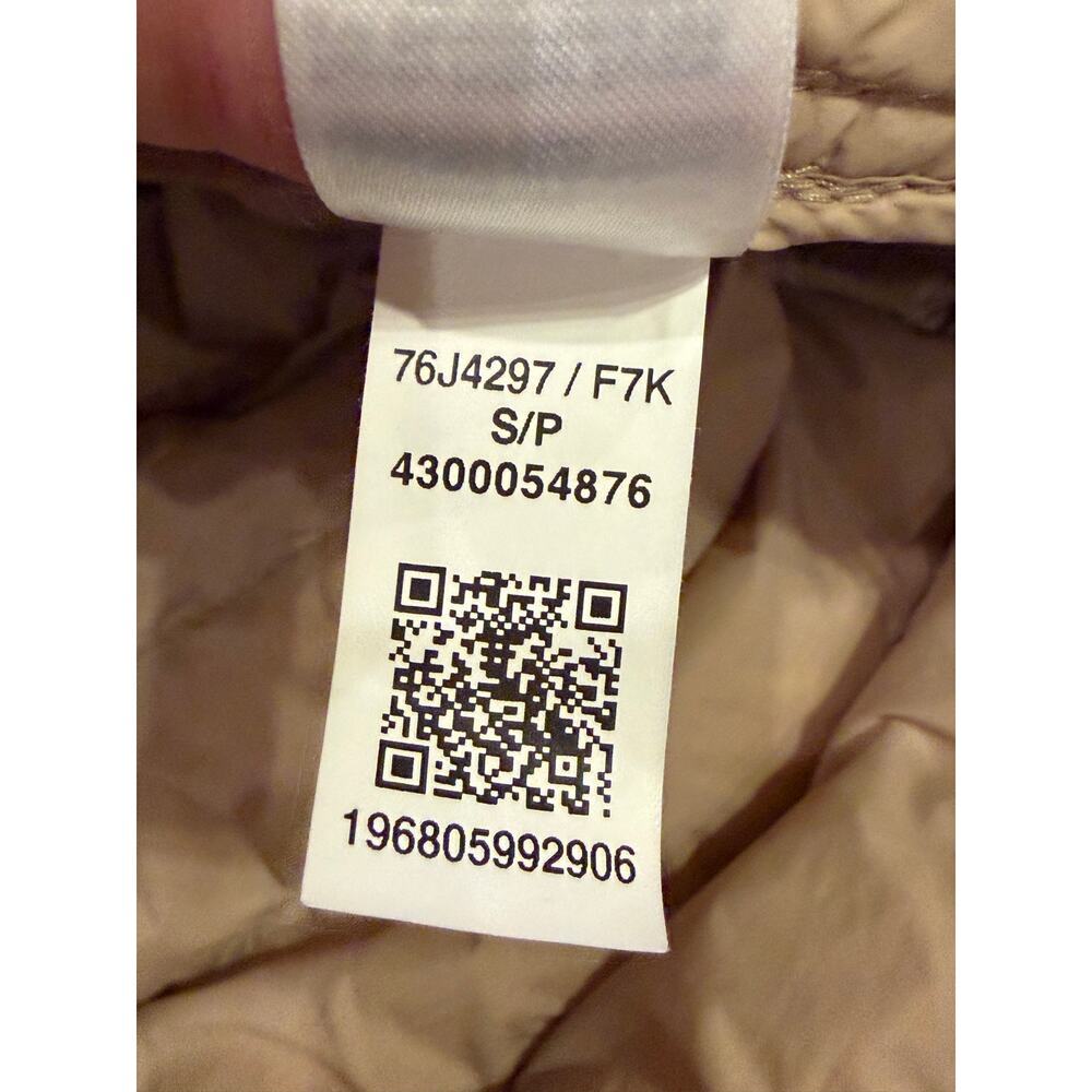 Tommy Hilfiger Lightweight Hooded Puffer Jacket Beige Tan Hood Striped Trim S - Picture 12 of 14